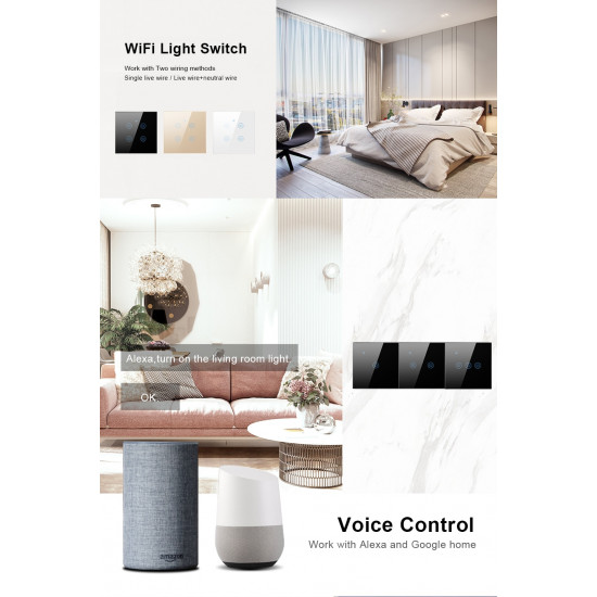 Smart light switch Without and with neutral 3-Ways Black tuya AVATTO-B-TS03 Smart light switch Without and with neutral 3-Ways Black tuya AVATTO-B-TS03